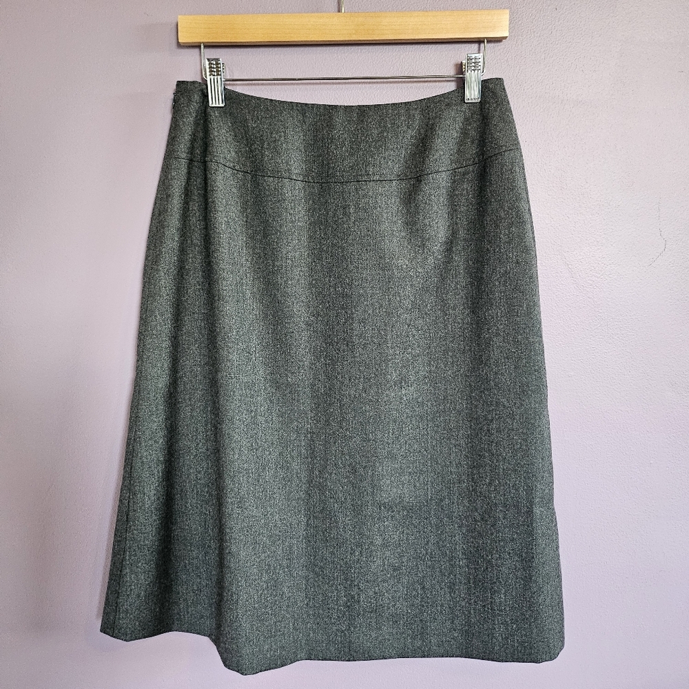Talbots Vintage Gray Italian Wool Split Front High Waisted A-Line Skirt - Picture 6 of 10